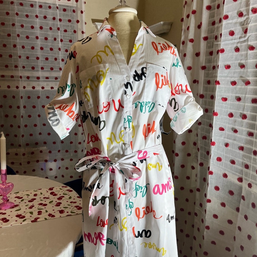 Colorful Script Print Shirt Dress